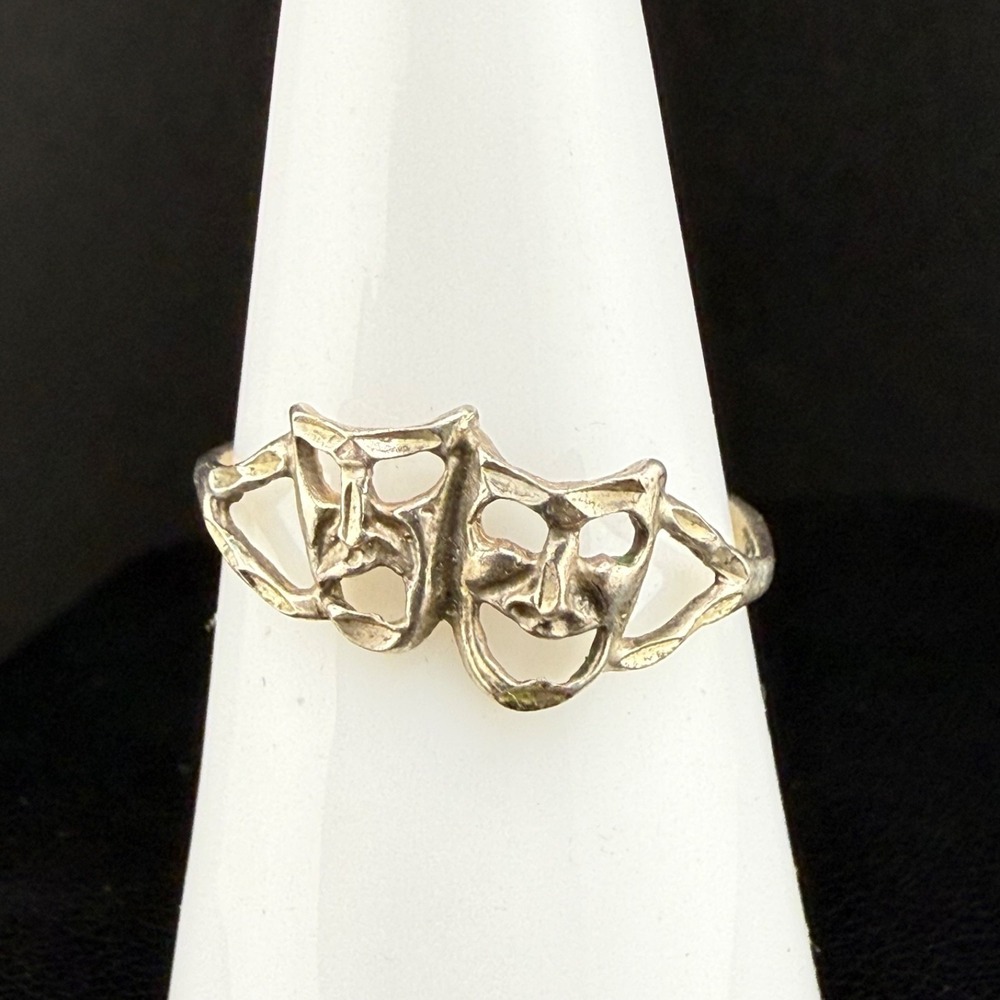 Vintage Sterling Silver Ring Drama Masks Size 8